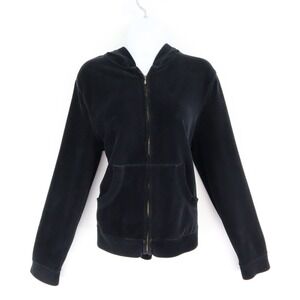 Jones Sport Full Zip Corduroy Jacket‎ Womens L Black SOFT Cotton Hooded Pockets